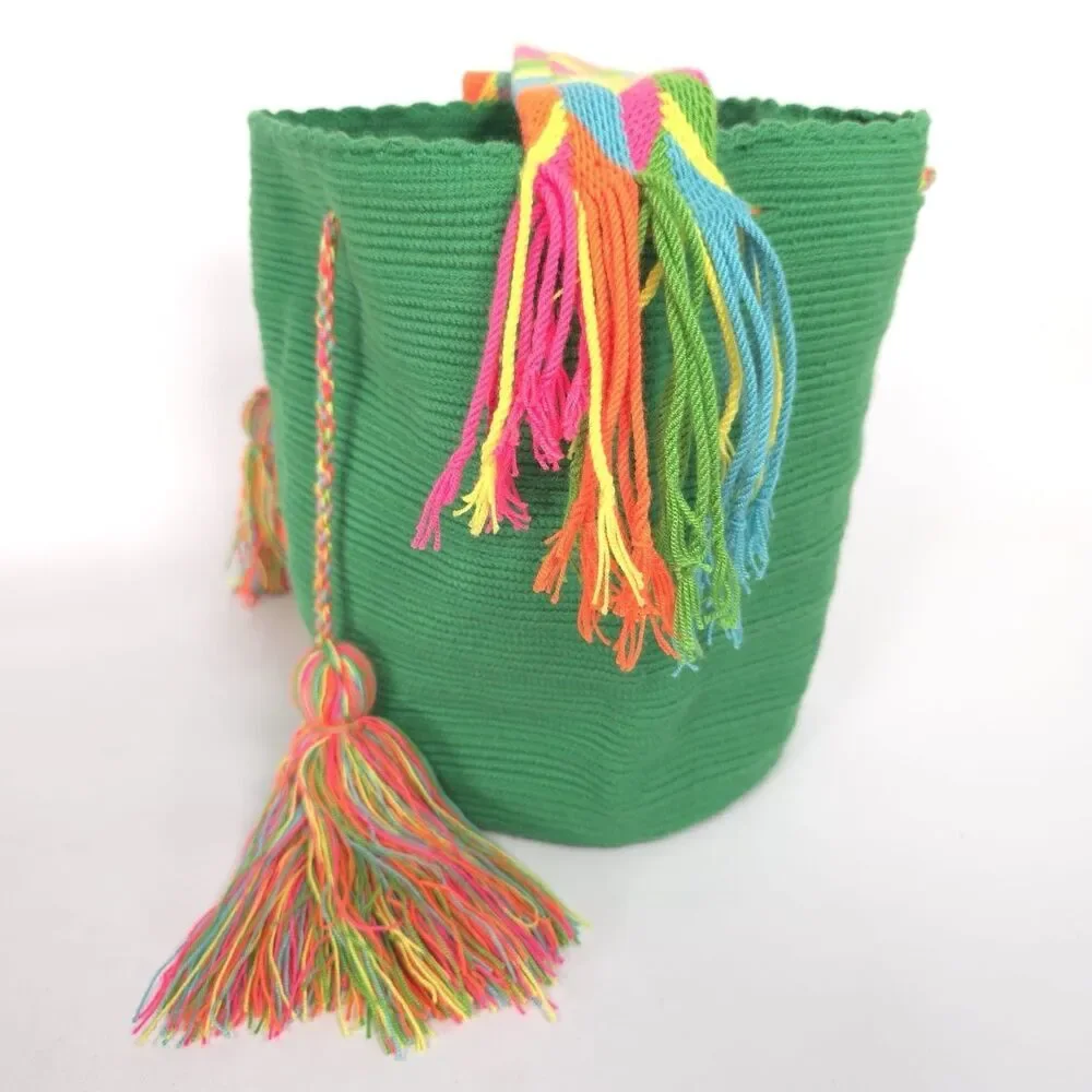 Colombian Large Handmade Wayuu Mochila Bag Solid‎ Casual Top Quality Green Multi